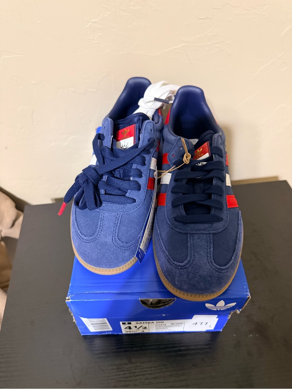 adidas Samba Navy Suede Sneakers with Red & White Stripes 5.5W/4.5Y